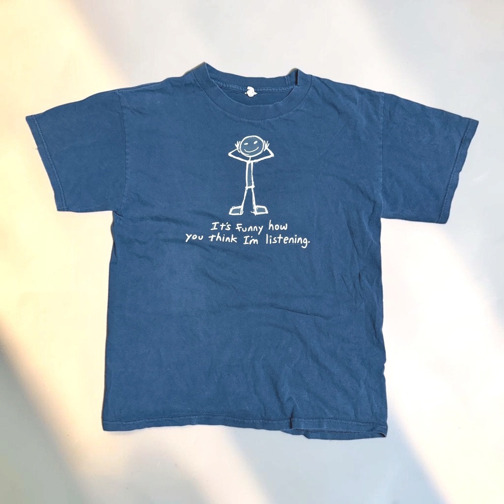 Vintage 00s Sarcastic Graphic Tee Navy Blue Size M Funny Rare